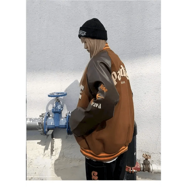 New Free Style Woman Jacket Hip Hop Furry Bone Patchwork Color Block Jackets Mens Streetwear Men Baseball Coats Unisex