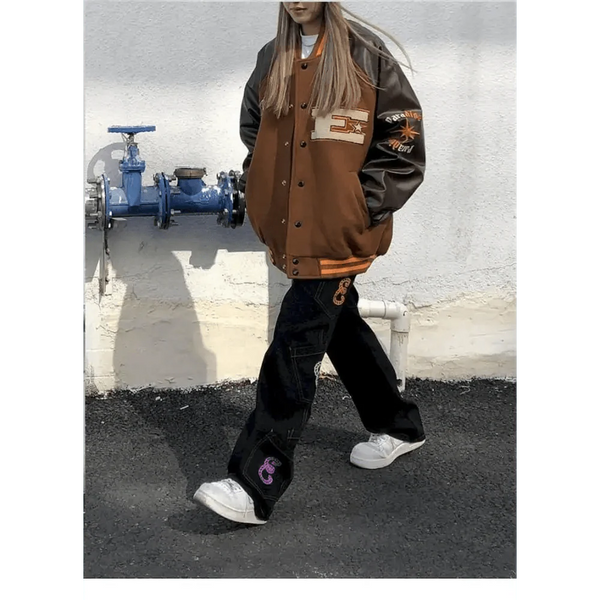 New Free Style Woman Jacket Hip Hop Furry Bone Patchwork Color Block Jackets Mens Streetwear Men Baseball Coats Unisex