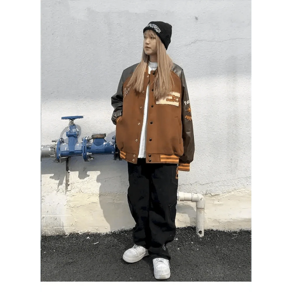 New Free Style Woman Jacket Hip Hop Furry Bone Patchwork Color Block Jackets Mens Streetwear Men Baseball Coats Unisex