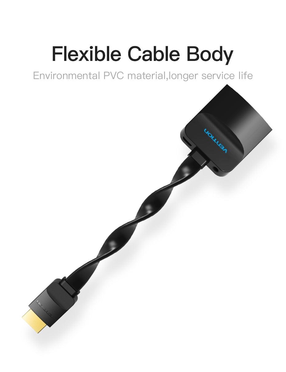 New HDMI To VGA Adapter Digital To Analog Video Audio Converter Cable Gold-Plated HDMI To VGA Adapter Black Design 1080p For Laptop TV Projector Gaming