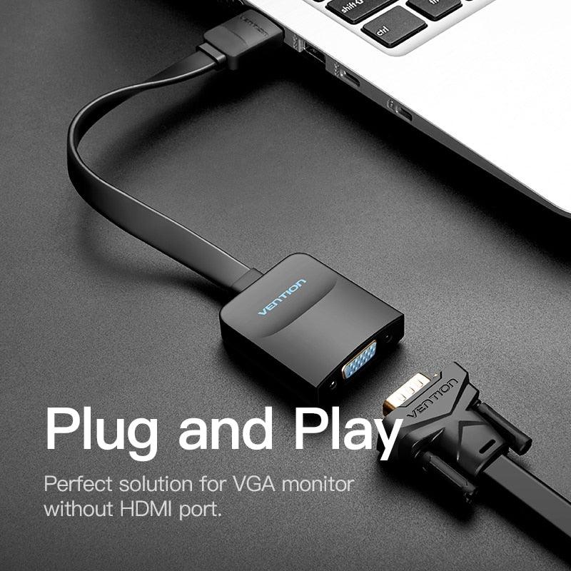 New HDMI To VGA Adapter Digital To Analog Video Audio Converter Cable Gold-Plated HDMI To VGA Adapter Black Design 1080p For Laptop TV Projector Gaming