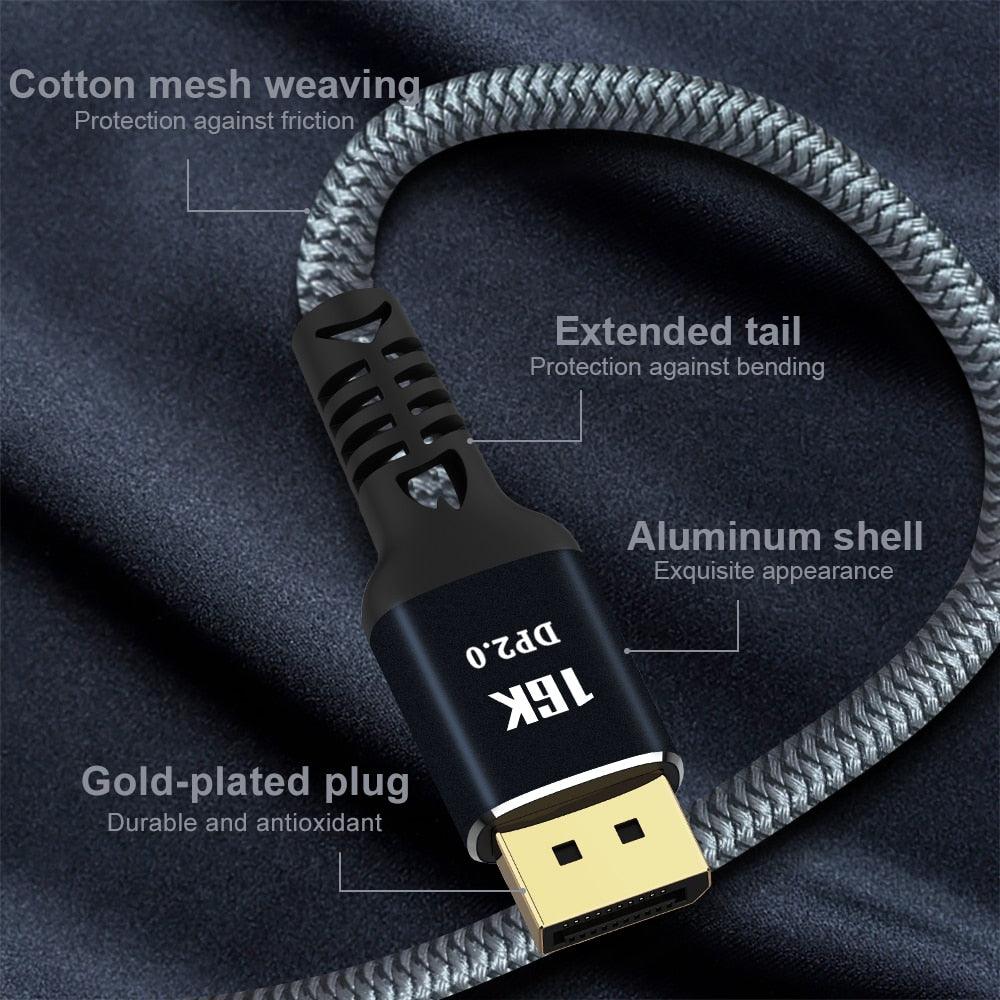 New HDR Resolution DisplayPort 2.0 Cable 16K 10K 80Gbps16K DisplayPort 2.0 Cable 10ft Supports 16K@60Hz 0K@60Hz  8K@60Hz 4K@165Hz 4K@144Hz 80Gbps Dynamic HDR  Adapter For Video PC Laptop TV Monitor