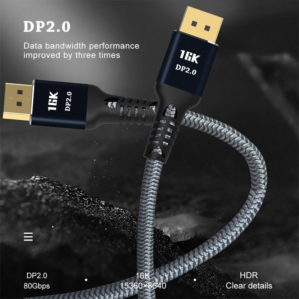 New HDR Resolution DisplayPort 2.0 Cable 16K 10K 80Gbps16K DisplayPort 2.0 Cable 10ft Supports 16K@60Hz 0K@60Hz  8K@60Hz 4K@165Hz 4K@144Hz 80Gbps Dynamic HDR  Adapter For Video PC Laptop TV Monitor