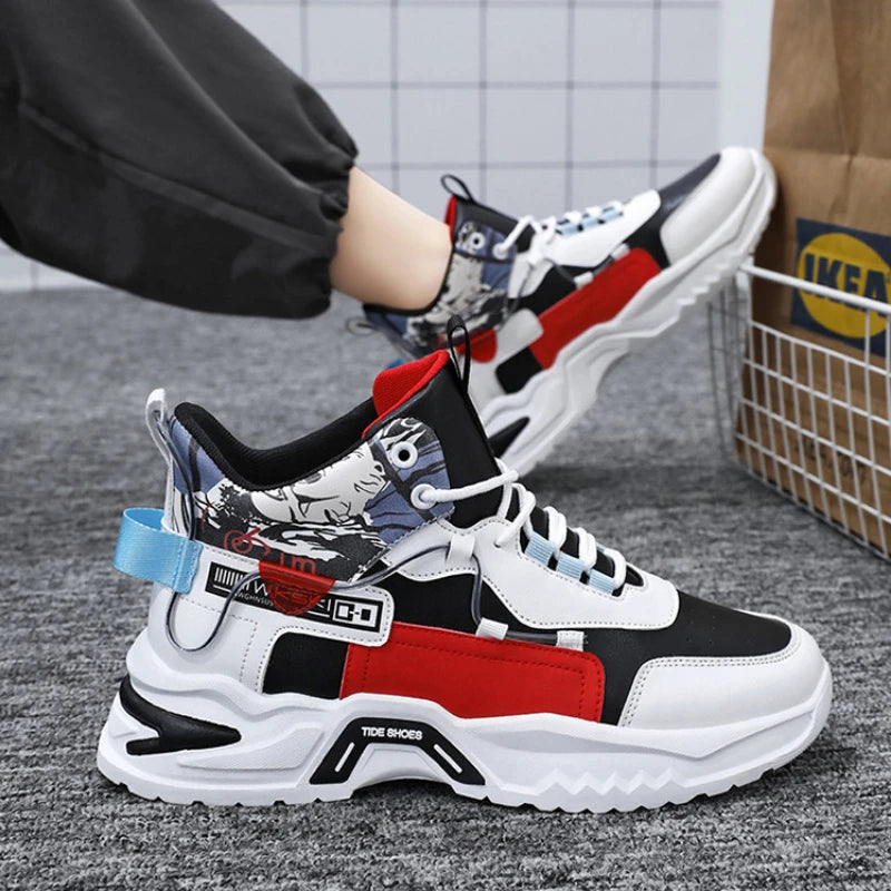 New high top shoes for men white shoes thick soled sports and leisure shoes