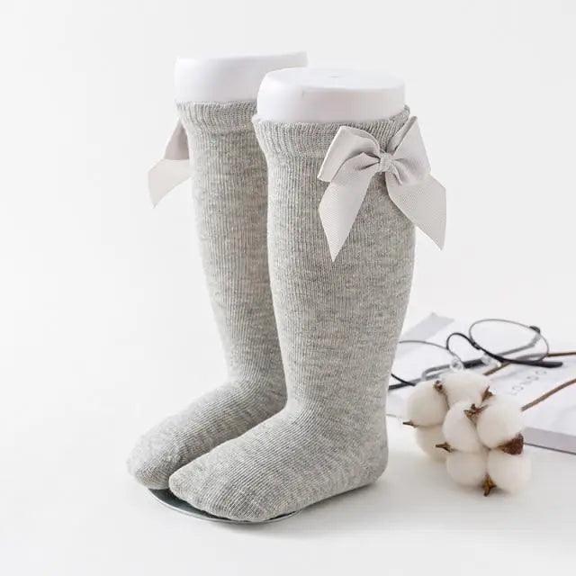 New Kids Socks Toddlers Girls Big Bow Knee High Quality Long Soft Autumn Winter 100% Cotton Lace Baby Tube Sock Baby Cotton Knee Socks Warm Big Bow Knot Baby Stockings Stylish Leg Warmer Soft Dance Socks