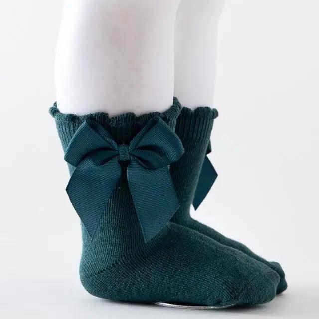 New Kids Socks Toddlers Girls Big Bow Knee High Quality Long Soft Autumn Winter 100% Cotton Lace Baby Tube Sock Baby Cotton Knee Socks Warm Big Bow Knot Baby Stockings Stylish Leg Warmer Soft Dance Socks