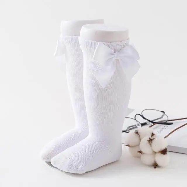 New Kids Socks Toddlers Girls Big Bow Knee High Quality Long Soft Autumn Winter 100% Cotton Lace Baby Tube Sock Baby Cotton Knee Socks Warm Big Bow Knot Baby Stockings Stylish Leg Warmer Soft Dance Socks