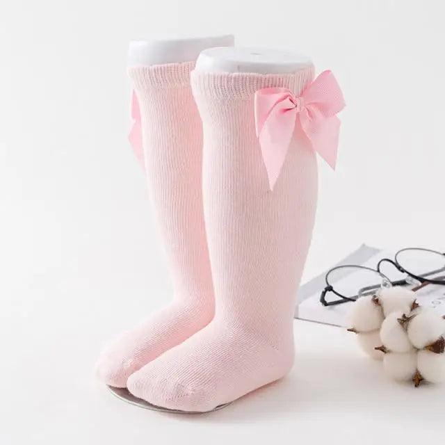 New Kids Socks Toddlers Girls Big Bow Knee High Quality Long Soft Autumn Winter 100% Cotton Lace Baby Tube Sock Baby Cotton Knee Socks Warm Big Bow Knot Baby Stockings Stylish Leg Warmer Soft Dance Socks