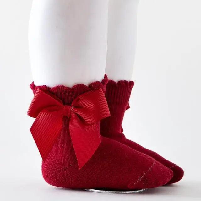 New Kids Socks Toddlers Girls Big Bow Knee High Quality Long Soft Autumn Winter 100% Cotton Lace Baby Tube Sock Baby Cotton Knee Socks Warm Big Bow Knot Baby Stockings Stylish Leg Warmer Soft Dance Socks