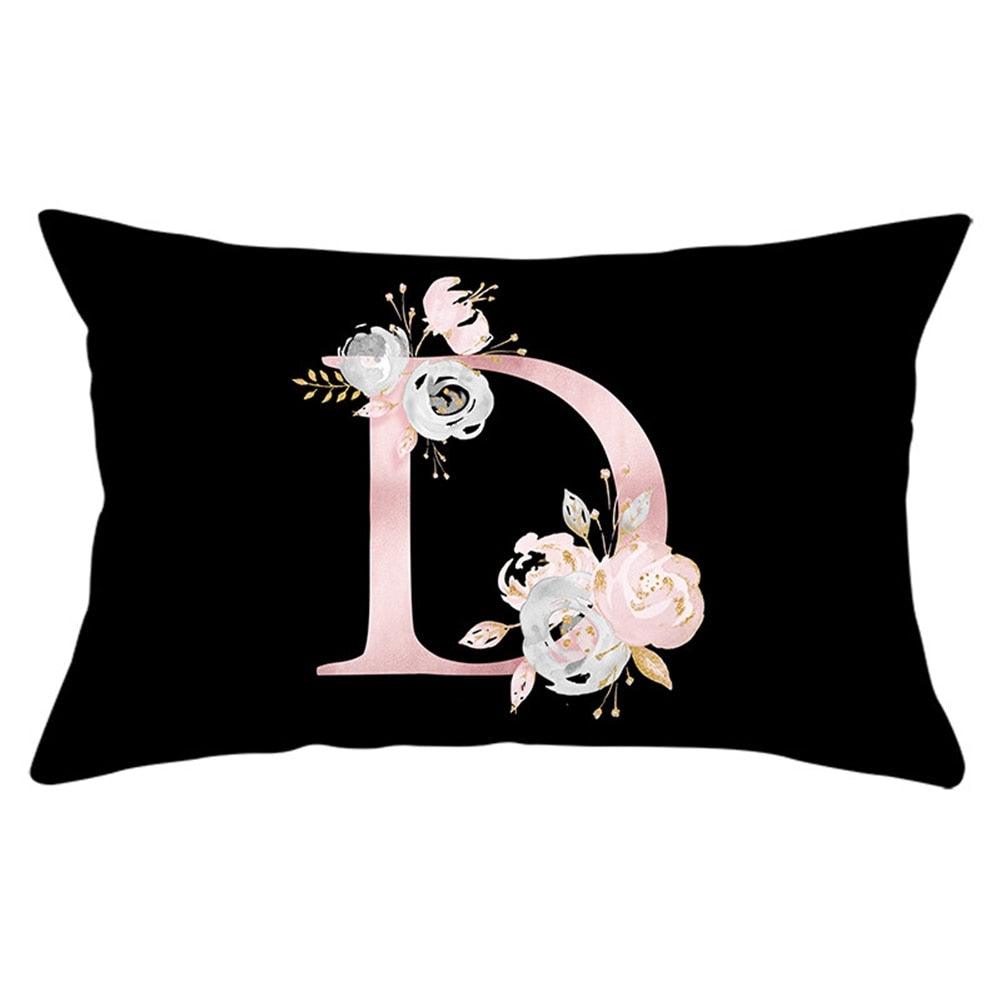 New Light Letter Flower Pillow Covers Alphabet Decorative Pillow Cases ABC Letter Flowers Cushion Covers Black Plush Pillow Case Super Soft Living Room Decorative Cushion Cover Elegant Soft Design 30x50cm