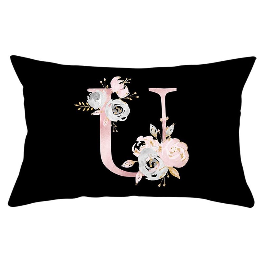 New Light Letter Flower Pillow Covers Alphabet Decorative Pillow Cases ABC Letter Flowers Cushion Covers Black Plush Pillow Case Super Soft Living Room Decorative Cushion Cover Elegant Soft Design 30x50cm