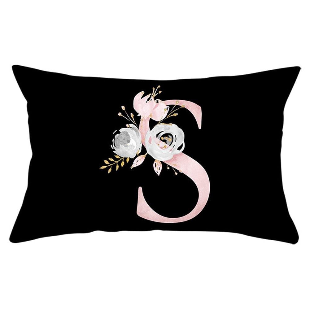 New Light Letter Flower Pillow Covers Alphabet Decorative Pillow Cases ABC Letter Flowers Cushion Covers Black Plush Pillow Case Super Soft Living Room Decorative Cushion Cover Elegant Soft Design 30x50cm