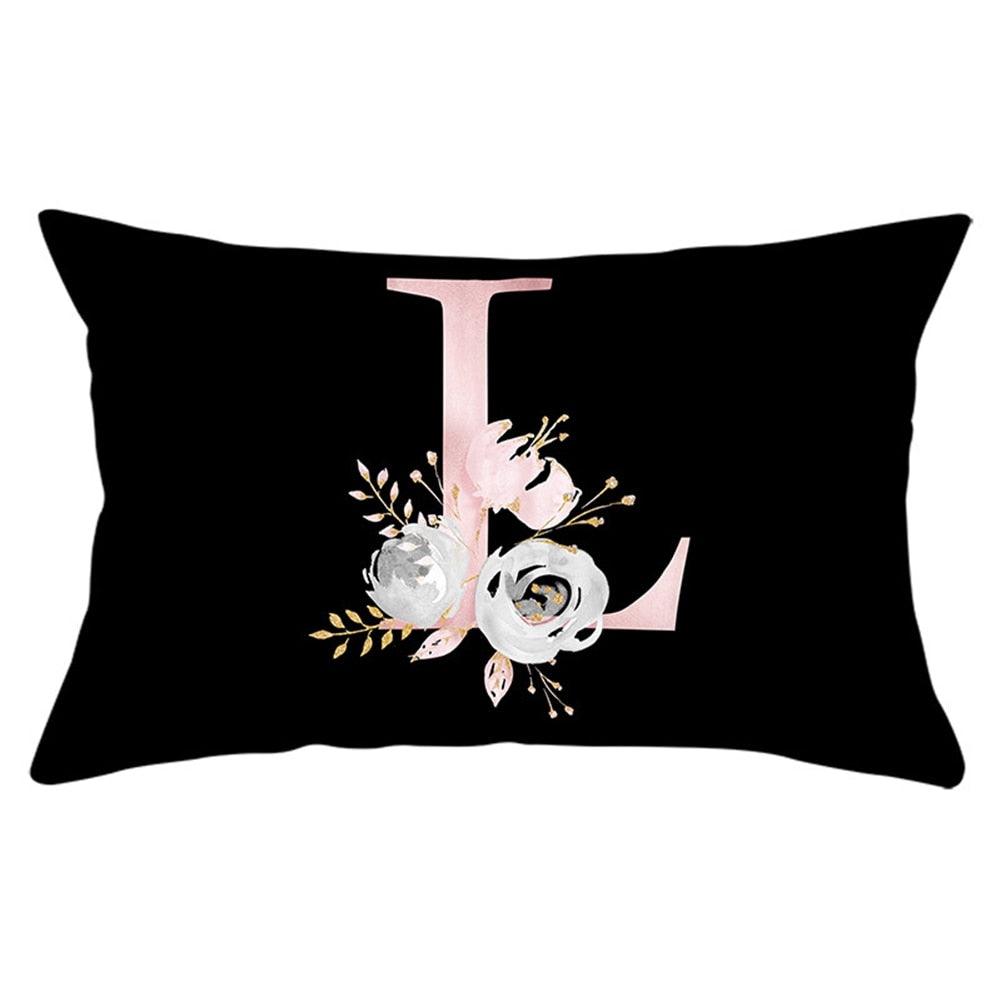 New Light Letter Flower Pillow Covers Alphabet Decorative Pillow Cases ABC Letter Flowers Cushion Covers Black Plush Pillow Case Super Soft Living Room Decorative Cushion Cover Elegant Soft Design 30x50cm
