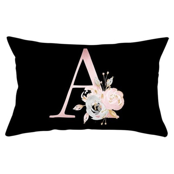 New Light Letter Flower Pillow Covers Alphabet Decorative Pillow Cases ABC Letter Flowers Cushion Covers Black Plush Pillow Case Super Soft Living Room Decorative Cushion Cover Elegant Soft Design 30x50cm