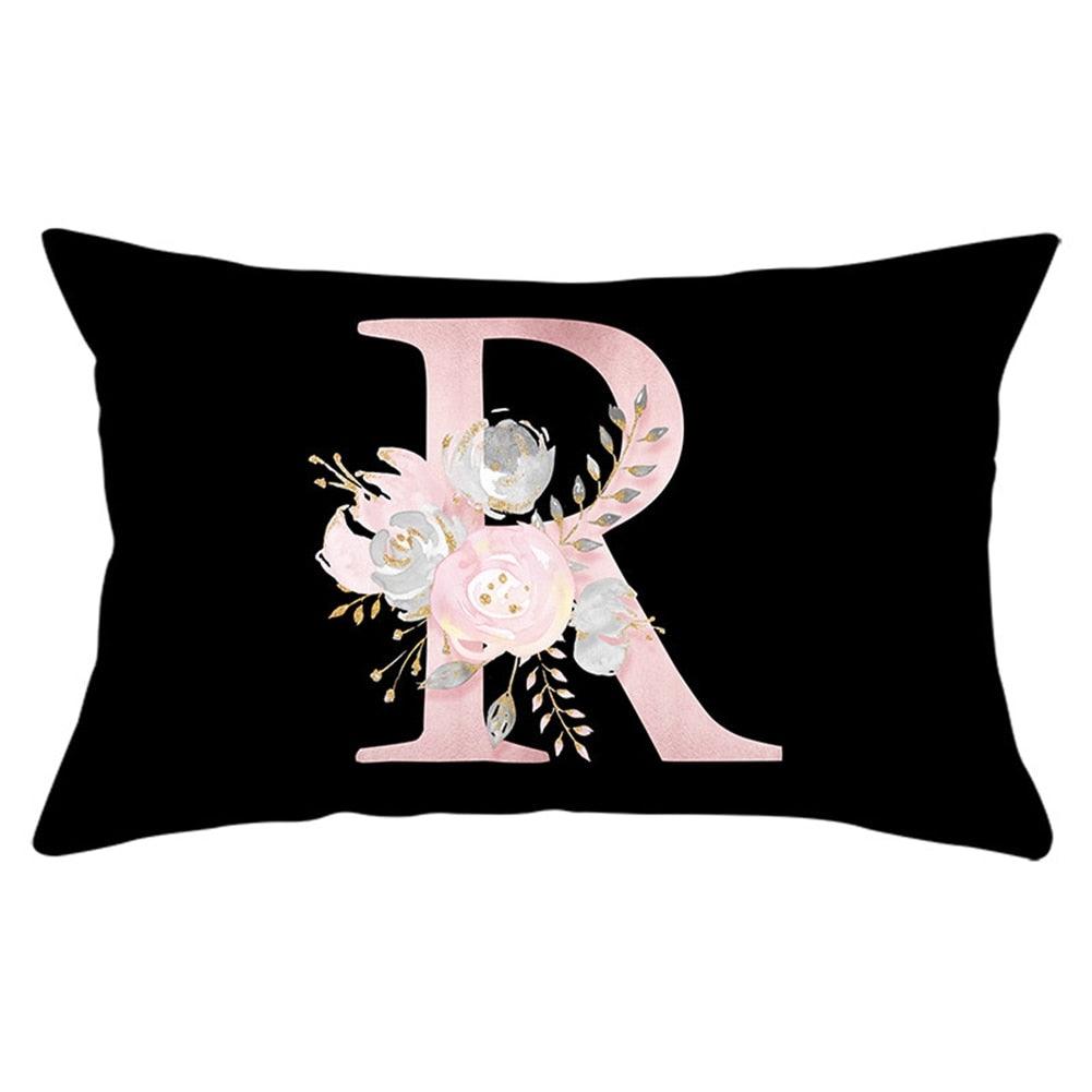 New Light Letter Flower Pillow Covers Alphabet Decorative Pillow Cases ABC Letter Flowers Cushion Covers Black Plush Pillow Case Super Soft Living Room Decorative Cushion Cover Elegant Soft Design 30x50cm