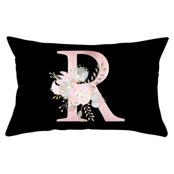 New Light Letter Flower Pillow Covers Alphabet Decorative Pillow Cases ABC Letter Flowers Cushion Covers Black Plush Pillow Case Super Soft Living Room Decorative Cushion Cover Elegant Soft Design 30x50cm