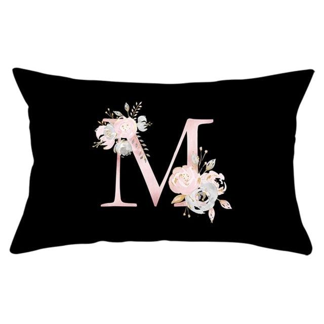 New Light Letter Flower Pillow Covers Alphabet Decorative Pillow Cases ABC Letter Flowers Cushion Covers Black Plush Pillow Case Super Soft Living Room Decorative Cushion Cover Elegant Soft Design 30x50cm