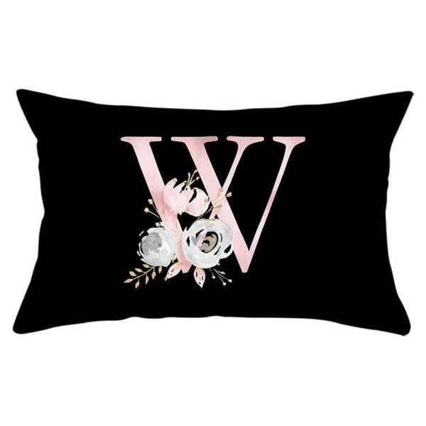 New Light Letter Flower Pillow Covers Alphabet Decorative Pillow Cases ABC Letter Flowers Cushion Covers Black Plush Pillow Case Super Soft Living Room Decorative Cushion Cover Elegant Soft Design 30x50cm