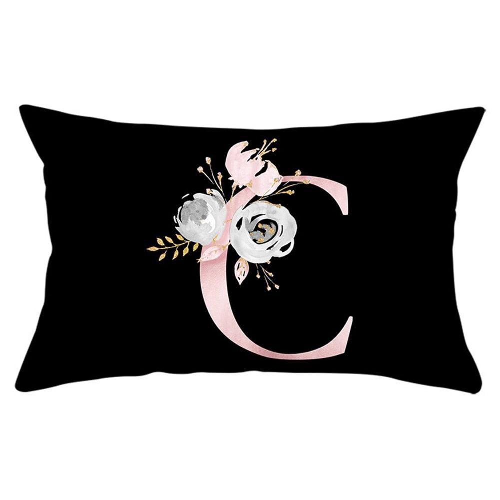 New Light Letter Flower Pillow Covers Alphabet Decorative Pillow Cases ABC Letter Flowers Cushion Covers Black Plush Pillow Case Super Soft Living Room Decorative Cushion Cover Elegant Soft Design 30x50cm