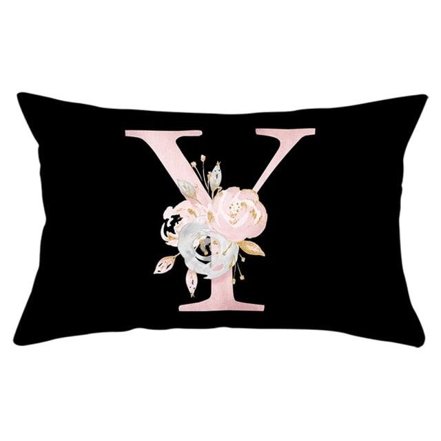 New Light Letter Flower Pillow Covers Alphabet Decorative Pillow Cases ABC Letter Flowers Cushion Covers Black Plush Pillow Case Super Soft Living Room Decorative Cushion Cover Elegant Soft Design 30x50cm