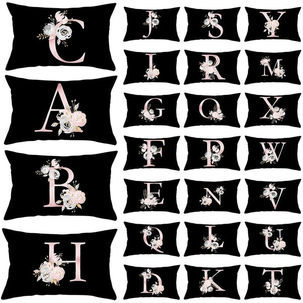New Light Letter Flower Pillow Covers Alphabet Decorative Pillow Cases ABC Letter Flowers Cushion Covers Black Plush Pillow Case Super Soft Living Room Decorative Cushion Cover Elegant Soft Design 30x50cm