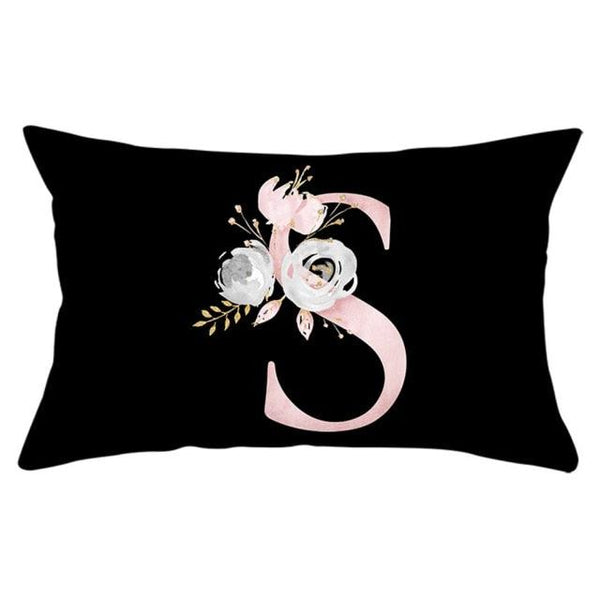 New Light Letter Flower Pillow Covers Alphabet Decorative Pillow Cases ABC Letter Flowers Cushion Covers Black Plush Pillow Case Super Soft Living Room Decorative Cushion Cover Elegant Soft Design 30x50cm