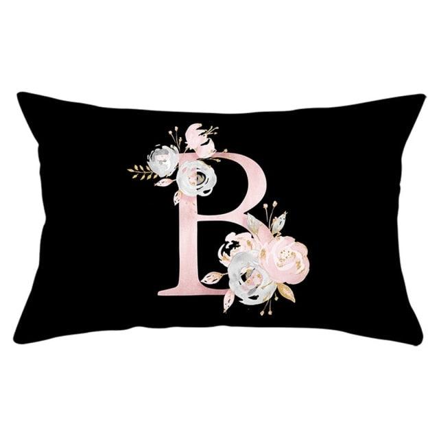 New Light Letter Flower Pillow Covers Alphabet Decorative Pillow Cases ABC Letter Flowers Cushion Covers Black Plush Pillow Case Super Soft Living Room Decorative Cushion Cover Elegant Soft Design 30x50cm