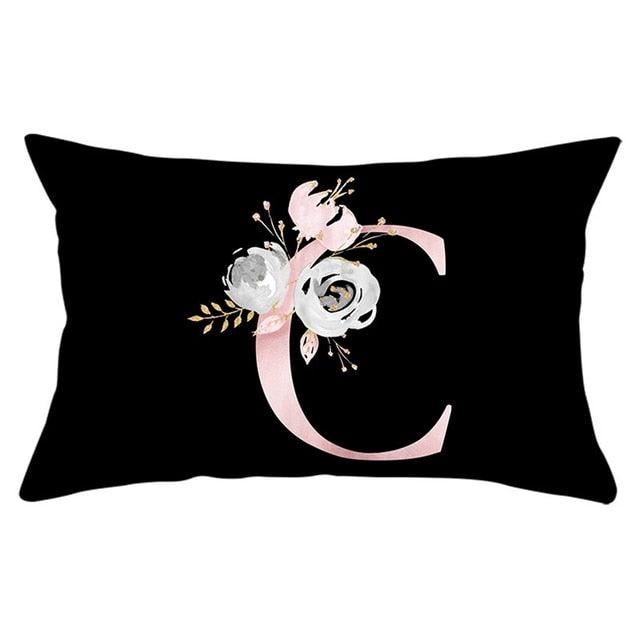 New Light Letter Flower Pillow Covers Alphabet Decorative Pillow Cases ABC Letter Flowers Cushion Covers Black Plush Pillow Case Super Soft Living Room Decorative Cushion Cover Elegant Soft Design 30x50cm