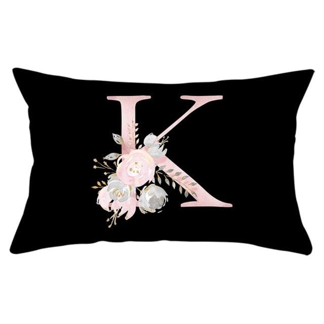 New Light Letter Flower Pillow Covers Alphabet Decorative Pillow Cases ABC Letter Flowers Cushion Covers Black Plush Pillow Case Super Soft Living Room Decorative Cushion Cover Elegant Soft Design 30x50cm