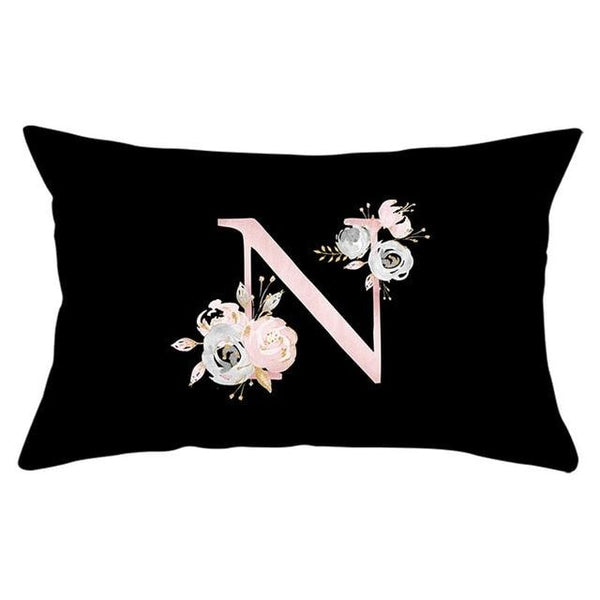 New Light Letter Flower Pillow Covers Alphabet Decorative Pillow Cases ABC Letter Flowers Cushion Covers Black Plush Pillow Case Super Soft Living Room Decorative Cushion Cover Elegant Soft Design 30x50cm