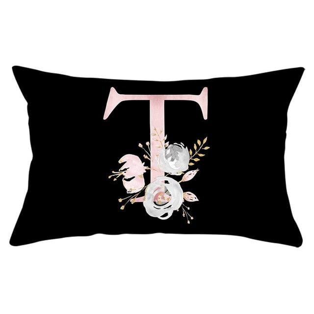 New Light Letter Flower Pillow Covers Alphabet Decorative Pillow Cases ABC Letter Flowers Cushion Covers Black Plush Pillow Case Super Soft Living Room Decorative Cushion Cover Elegant Soft Design 30x50cm