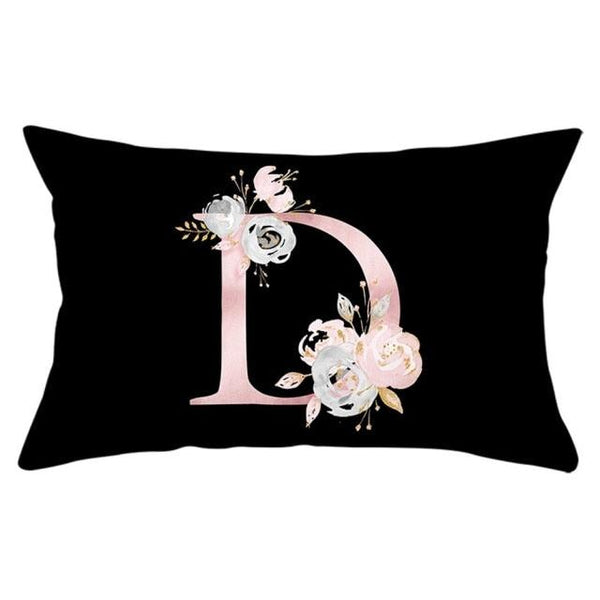 New Light Letter Flower Pillow Covers Alphabet Decorative Pillow Cases ABC Letter Flowers Cushion Covers Black Plush Pillow Case Super Soft Living Room Decorative Cushion Cover Elegant Soft Design 30x50cm