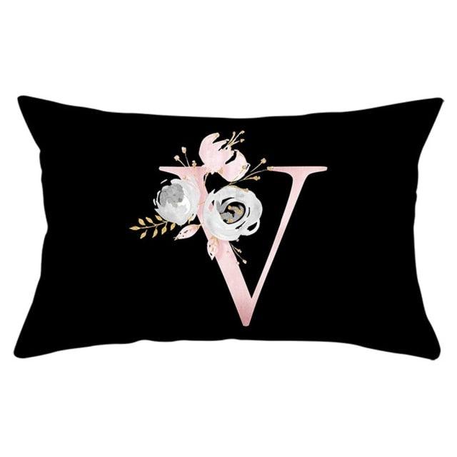 New Light Letter Flower Pillow Covers Alphabet Decorative Pillow Cases ABC Letter Flowers Cushion Covers Black Plush Pillow Case Super Soft Living Room Decorative Cushion Cover Elegant Soft Design 30x50cm