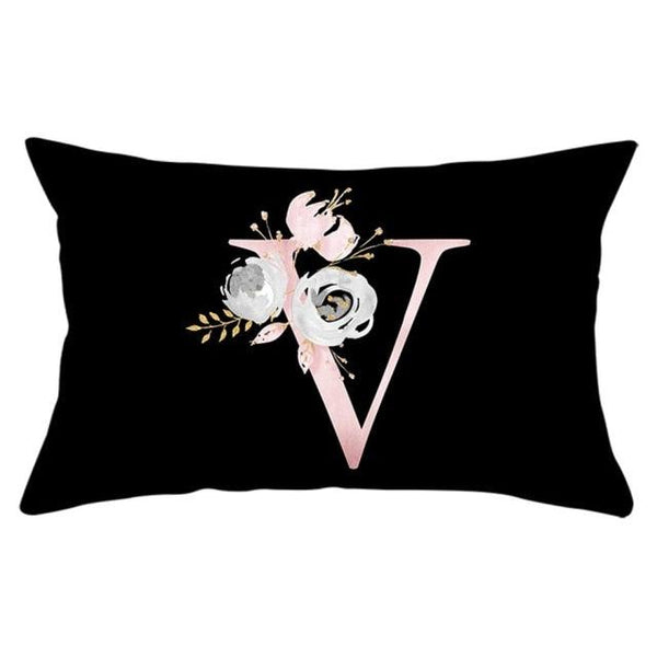 New Light Letter Flower Pillow Covers Alphabet Decorative Pillow Cases ABC Letter Flowers Cushion Covers Black Plush Pillow Case Super Soft Living Room Decorative Cushion Cover Elegant Soft Design 30x50cm