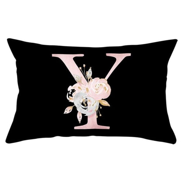 New Light Letter Flower Pillow Covers Alphabet Decorative Pillow Cases ABC Letter Flowers Cushion Covers Black Plush Pillow Case Super Soft Living Room Decorative Cushion Cover Elegant Soft Design 30x50cm