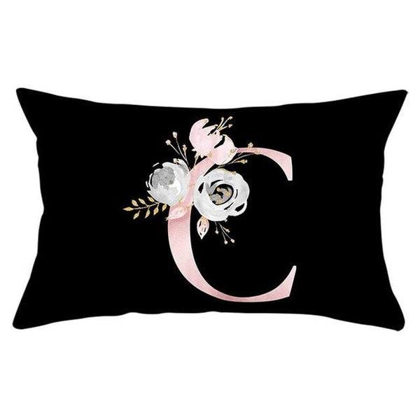 New Light Letter Flower Pillow Covers Alphabet Decorative Pillow Cases ABC Letter Flowers Cushion Covers Black Plush Pillow Case Super Soft Living Room Decorative Cushion Cover Elegant Soft Design 30x50cm