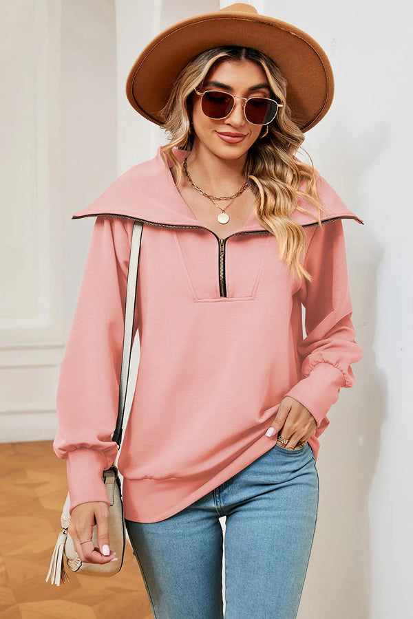 New long sleeved zipper lapel shawl pullover hoodie for women