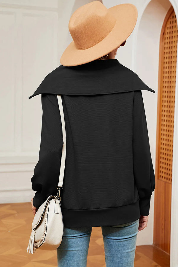 New long sleeved zipper lapel shawl pullover hoodie for women