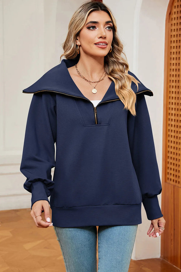 New long sleeved zipper lapel shawl pullover hoodie for women