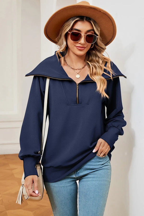 New long sleeved zipper lapel shawl pullover hoodie for women