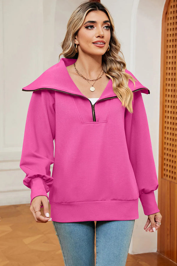 New long sleeved zipper lapel shawl pullover hoodie for women