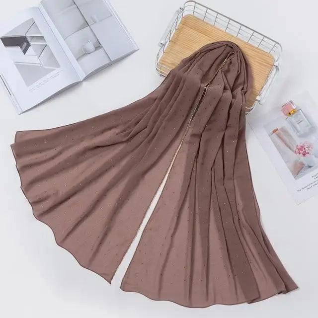 New Luxurious Gold Chiffon Head Scarf Solid Soft Long Muslim Scarves For Women Hijab Musulman Female Shawl and Wrap