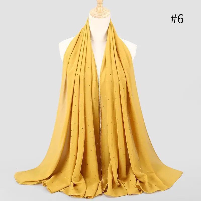 New Luxurious Gold Chiffon Head Scarf Solid Soft Long Muslim Scarves For Women Hijab Musulman Female Shawl and Wrap