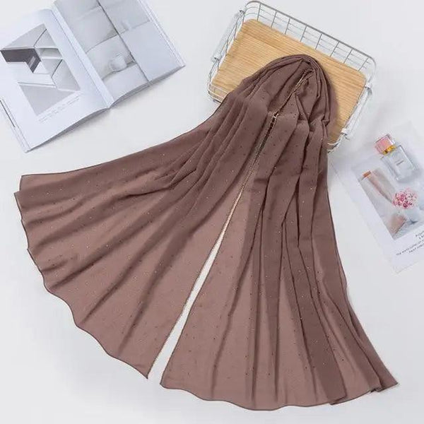 New Luxurious Gold Chiffon Head Scarf Solid Soft Long Muslim Scarves For Women Hijab Musulman Female Shawl and Wrap