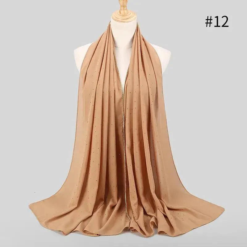 New Luxurious Gold Chiffon Head Scarf Solid Soft Long Muslim Scarves For Women Hijab Musulman Female Shawl and Wrap