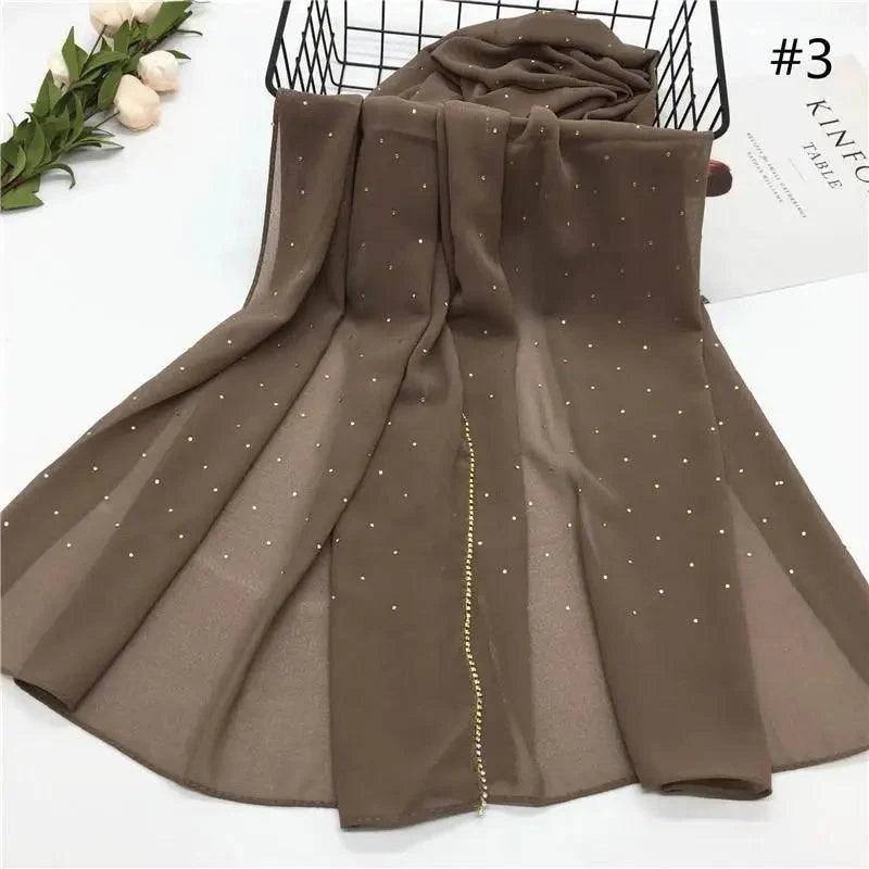 New Luxurious Gold Chiffon Head Scarf Solid Soft Long Muslim Scarves For Women Hijab Musulman Female Shawl and Wrap