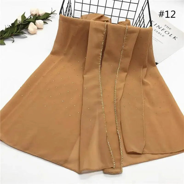 New Luxurious Gold Chiffon Head Scarf Solid Soft Long Muslim Scarves For Women Hijab Musulman Female Shawl and Wrap