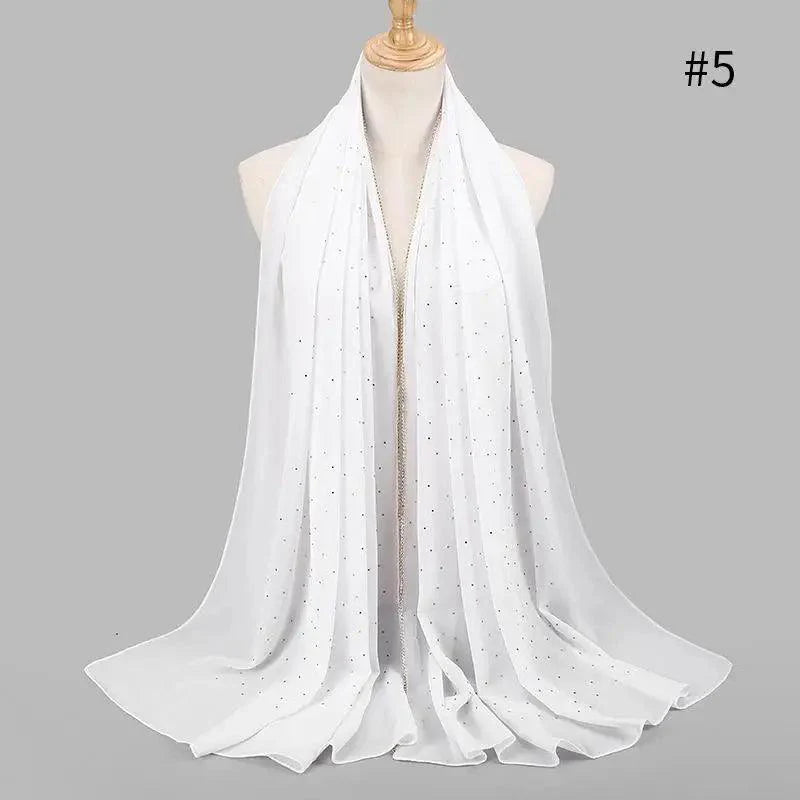 New Luxurious Gold Chiffon Head Scarf Solid Soft Long Muslim Scarves For Women Hijab Musulman Female Shawl and Wrap