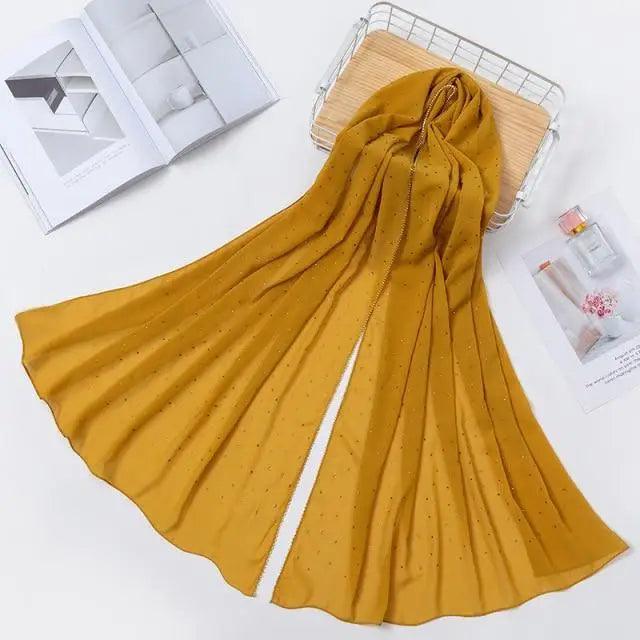 New Luxurious Gold Chiffon Head Scarf Solid Soft Long Muslim Scarves For Women Hijab Musulman Female Shawl and Wrap