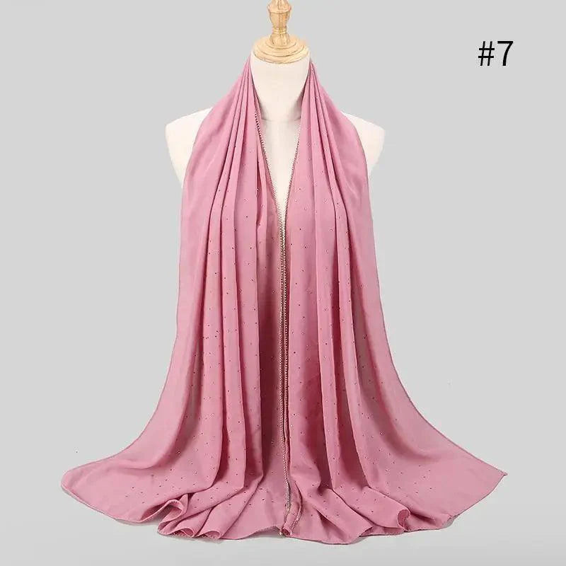 New Luxurious Gold Chiffon Head Scarf Solid Soft Long Muslim Scarves For Women Hijab Musulman Female Shawl and Wrap